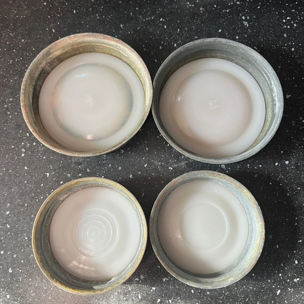 Ball and Atlas‎ Vintage Zinc Canning Jar Lids with Milk Glass Liners Set of 4